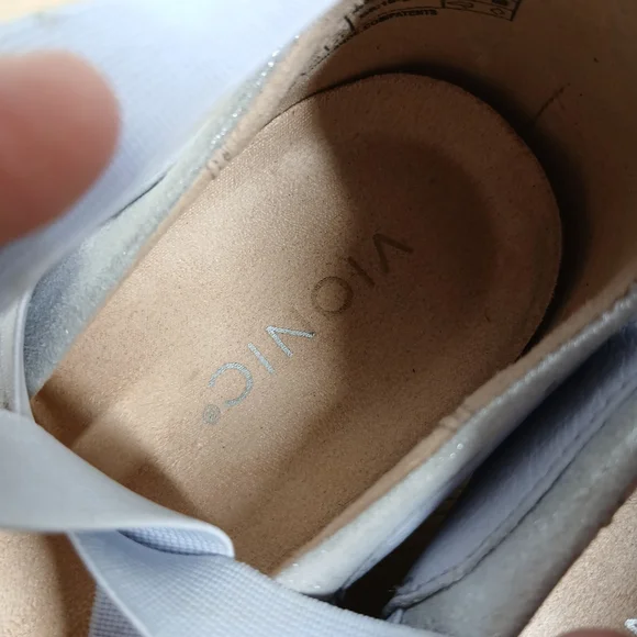 Vionic Ellery Silver Metallic Leather Ankle Strap Comfort Wedge Flats 1352 - Picture 10 of 12